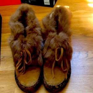 House of Harlow 1960 Maddoxx Fur Lined Leather Lace up Bootie 8.5